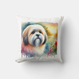 Lhasa Apso Dog 190924AREF130 - Watercolor Throw Pillow