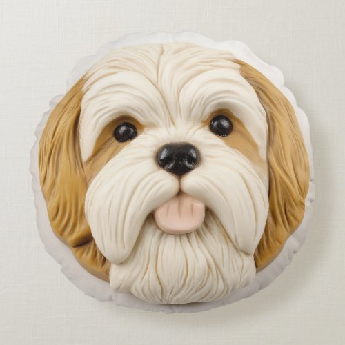 Lhasa Apso Dog 3D Inspired Round Pillow