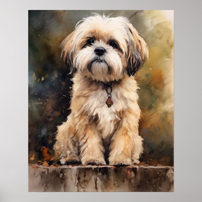 Lhasa Apso Dog Art Print Poster (Front)