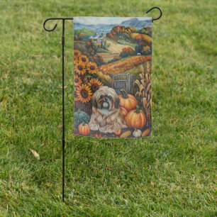 Lhasa Apso Dog Autumn Harvest Thanksgiving Garden Flag