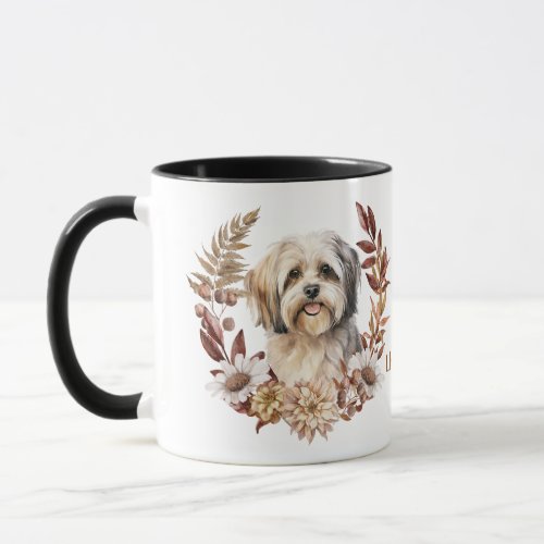 Lhasa Apso Dog Autumn Wreath Mug