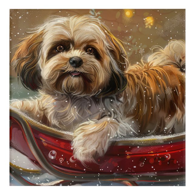 Lhasa Apso Dog Christmas Festive Acrylic Print (Front)
