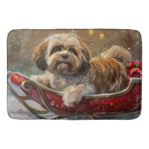 Lhasa Apso Dog Christmas Festive Bath Mat