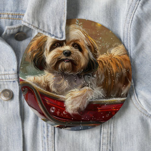 Lhasa Apso Dog Christmas Festive Button