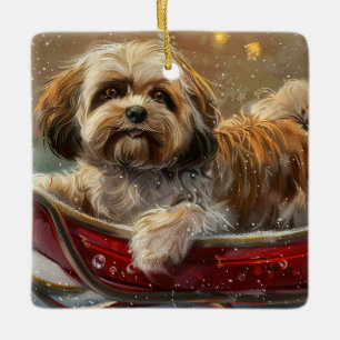 Lhasa Apso Dog Christmas Festive Ceramic Ornament
