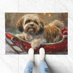 Lhasa Apso Dog Christmas Festive Doormat