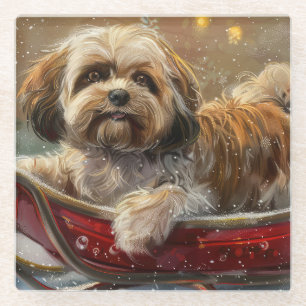 Lhasa Apso Dog Christmas Festive Glass Coaster