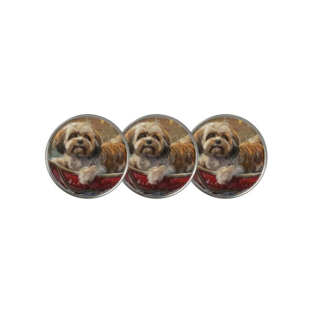 Lhasa Apso Dog Christmas Festive Golf Ball Marker (3 Up)