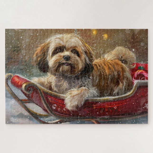 Lhasa Apso Dog Christmas Festive Jigsaw Puzzle (Horizontal)