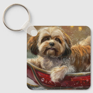 Lhasa Apso Dog Christmas Festive Keychain