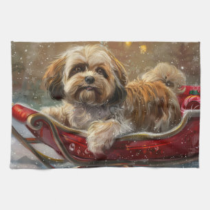 Lhasa Apso Dog Christmas Festive Kitchen Towel