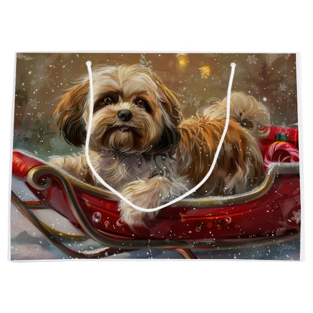 Lhasa Apso Dog Christmas Festive Large Gift Bag (Front)