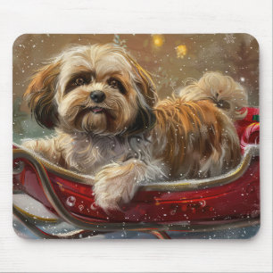 Lhasa Apso Dog Christmas Festive Mouse Pad