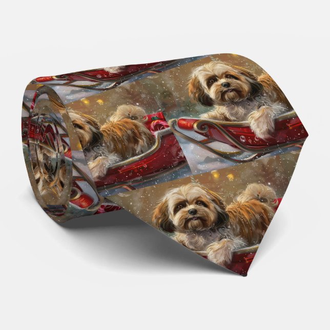 Lhasa Apso Dog Christmas Festive Neck Tie (Rolled)