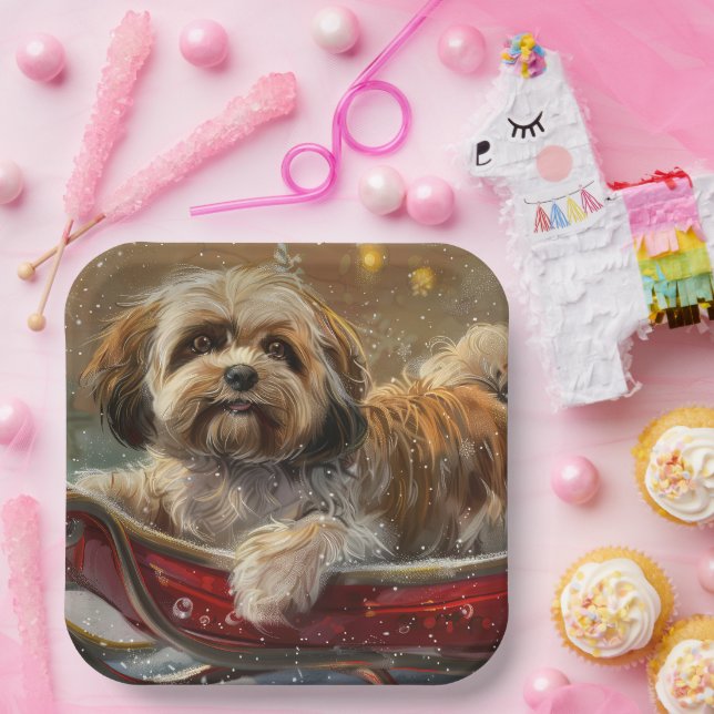 Lhasa Apso Dog Christmas Festive Paper Plates (Party)