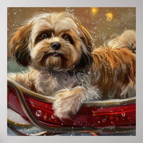 Lhasa Apso Dog Christmas Festive Poster