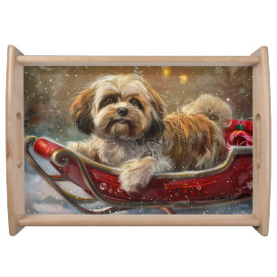 Lhasa Apso Dog Christmas Festive Serving Tray