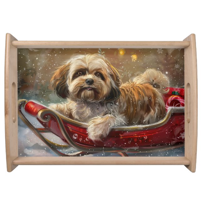 Lhasa Apso Dog Christmas Festive Serving Tray (Front)