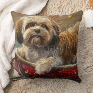 Lhasa Apso Dog Christmas Festive Throw Pillow