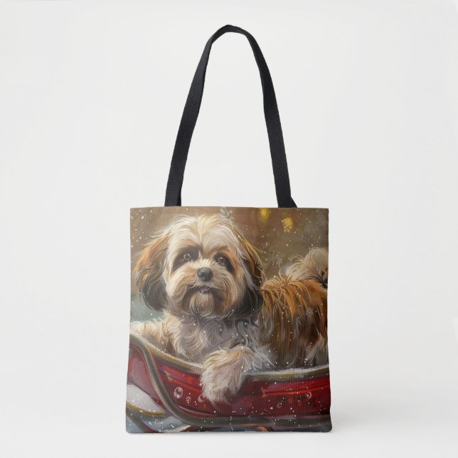 Lhasa Apso Dog Christmas Festive Tote Bag (Front)