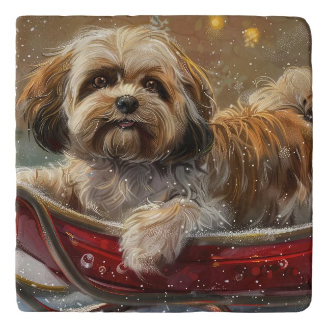 Lhasa Apso Dog Christmas Festive Trivet (Front)