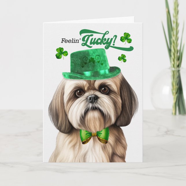 Lhasa Apso Dog Feelin' Lucky St Patrick's Day Holiday Card (Front)