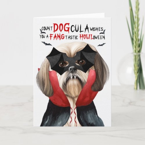Lhasa Apso Dog Funny Count DOGcula Halloween Holiday Card