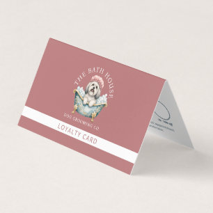 Lhasa Apso Dog Grooming Folded Loyalty Card - Pink