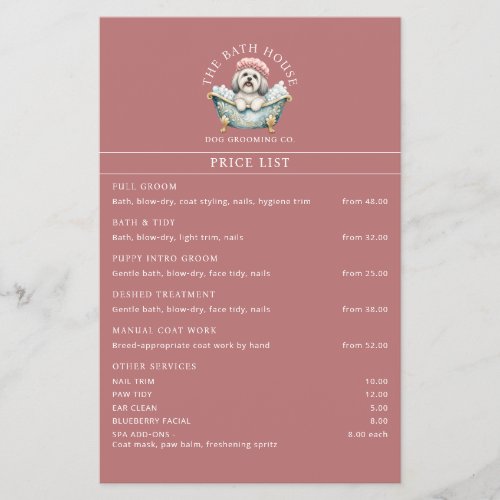 Lhasa Apso Dog Grooming Price List Flyer - Pink