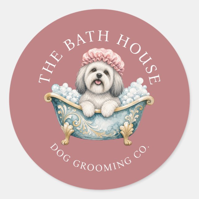 Lhasa Apso Dog Grooming Sticker Sheets Dusky Pink (Front)