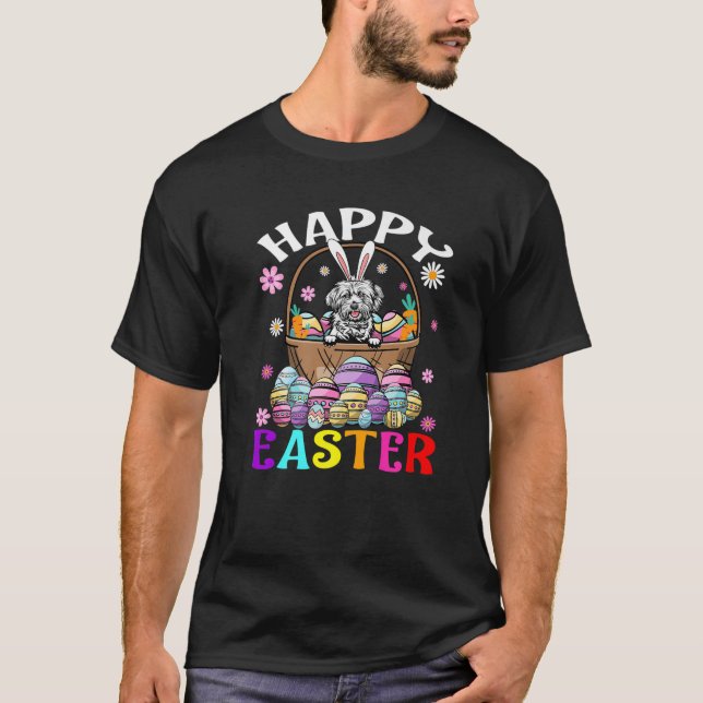 Lhasa Apso Dog Happy Easter Bunny Eggs Easter T-Shirt (Front)