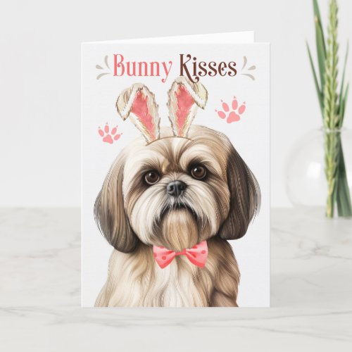 Lhasa Apso Dog in Bunny Ears for Easter Holiday Card