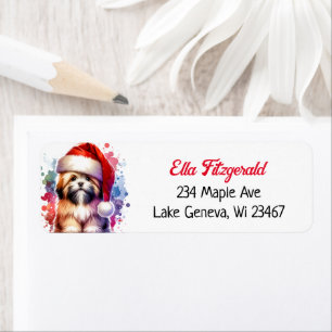 Lhasa Apso Dog in Santa Hat Christmas Label