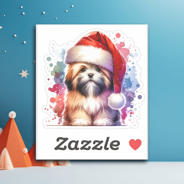 Lhasa Apso Dog in Santa Hat Christmas   Sticker (Creator Uploaded)