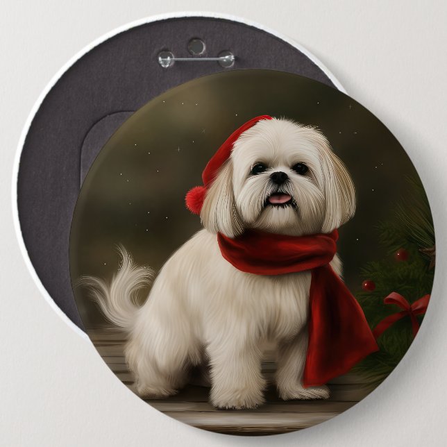 Lhasa Apso Dog in Snow Christmas Button (Front & Back)