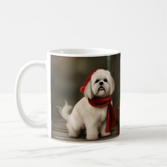 Lhasa Apso Dog in Snow Christmas Coffee Mug (Left)