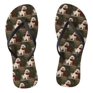 Lhasa Apso Dog in Snow Christmas Flip Flops