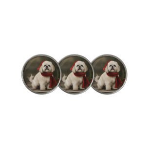 Lhasa Apso Dog in Snow Christmas Golf Ball Marker