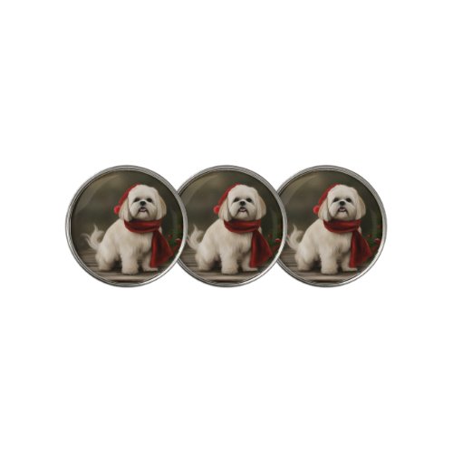 Lhasa Apso Dog in Snow Christmas Golf Ball Marker