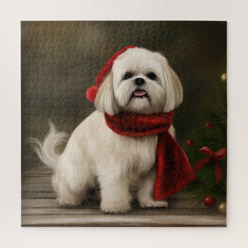 Lhasa Apso Dog in Snow Christmas Jigsaw Puzzle