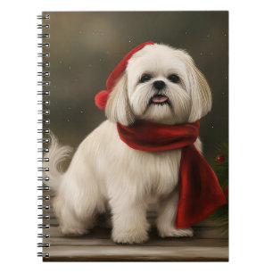 Lhasa Apso Dog in Snow Christmas Notebook