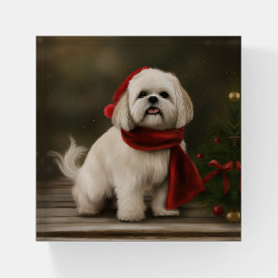 Lhasa Apso Dog in Snow Christmas Paperweight