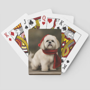 Lhasa Apso Dog in Snow Christmas Poker Cards