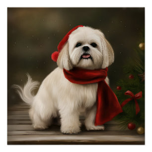 Lhasa Apso Dog in Snow Christmas Poster