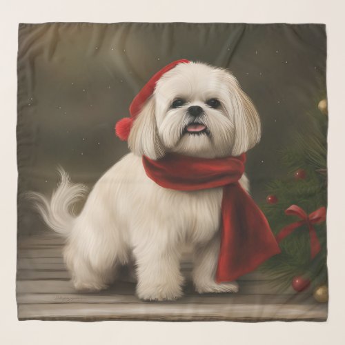 Lhasa Apso Dog in Snow Christmas Scarf