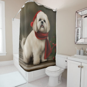 Lhasa Apso Dog in Snow Christmas Shower Curtain