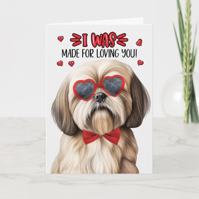 Lhasa Apso Dog Made for Loving You Valentine Holiday Card (Front)