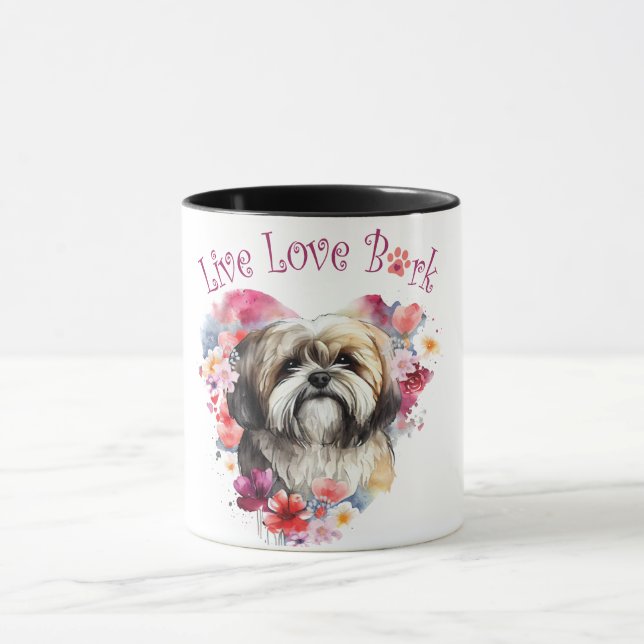 Lhasa Apso Dog Mom Floral Mug (Center)