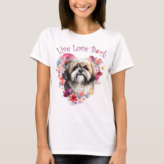 Lhasa Apso Dog Mom Floral T-Shirt (Front)