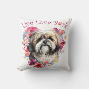 Lhasa Apso Dog Mom Floral Throw Pillow